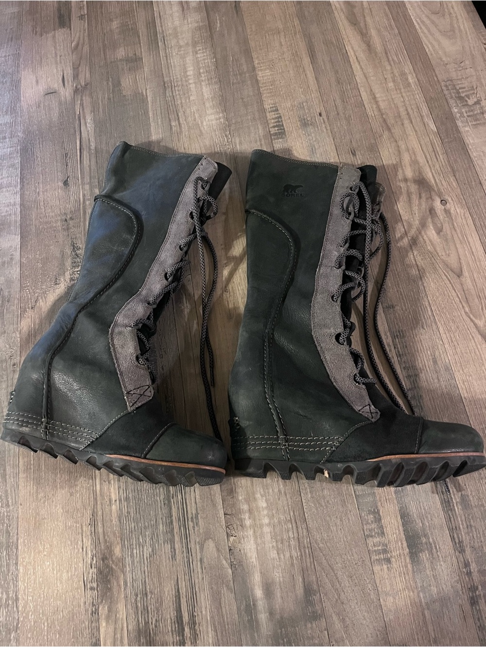 Sorel Women's Tall Lace-Up Leather Boots in Black and Gray